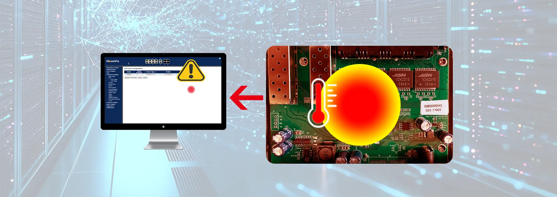 HoweVis industrial-grade switches with advanced chip temperature monitoring, enabling predictive cooling control and early warning for critical network components.