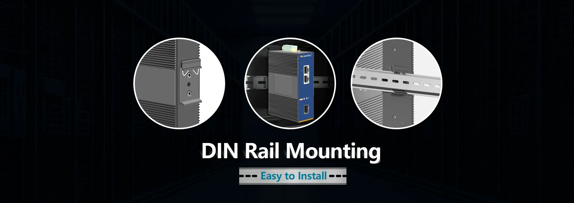 Space-optimized industrial Fast Ethernet switch with secure DIN-rail clip mounting for control cabinets