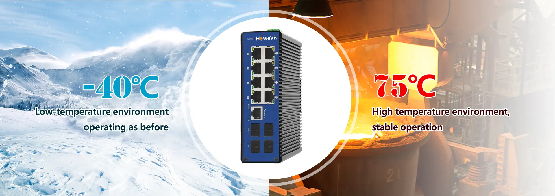 Layer 2 managed industrial Ethernet switch with VLAN, QoS, and port mirroring, designed for harsh environments with DIN-rail mounting and wide operating temperature support