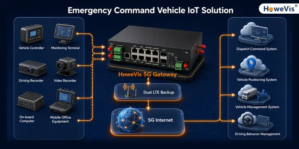 Emergency command vehicle using 5G RedCap router for reliable IoT connectivity and real-time field communications
