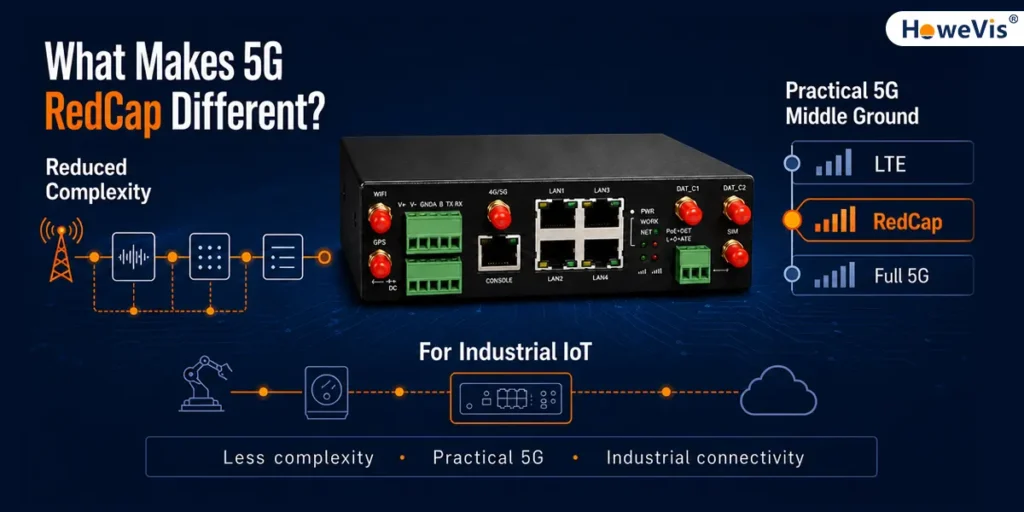 5G RedCap comparison showing a lower-cost, lower-power connectivity option for Industrial IoT
